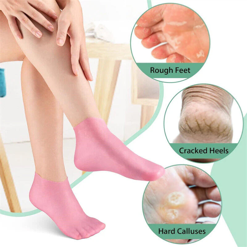 1 pair Silicone Elastic Moisturizing Foot Socks, Spa Massage Moisturizing Gel Socks for Dry Cracked Feet