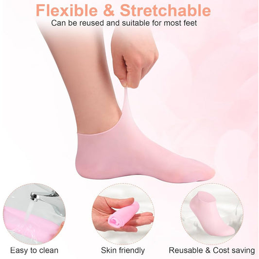 1 pair Silicone Elastic Moisturizing Foot Socks, Spa Massage Moisturizing Gel Socks for Dry Cracked Feet