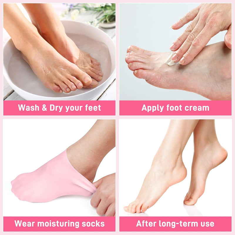 1 pair Silicone Elastic Moisturizing Foot Socks, Spa Massage Moisturizing Gel Socks for Dry Cracked Feet