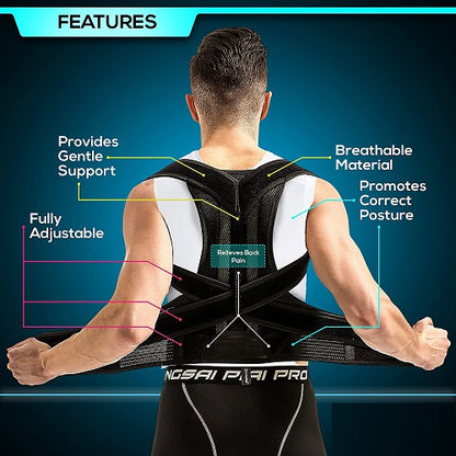 TOP #1 QUALITY - Unisex Adjustable Posture Support Belt – Back & Shoulder Alignment Brace